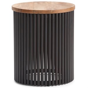 Pemberly Row 18 inch Wide Metal and Wood Accent Side Table in Natural Black