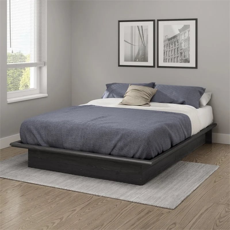 Pemberly Row Modern / Contemporary Full Platform Bed in Gray Oak