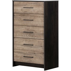 Pemberly Row Modern 5 Drawer Chest in Weathered Oak and Ebony