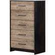 Pemberly Row Modern 5 Drawer Chest in Weathered Oak and Ebony