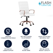 Pemberly Row Mid Back Leather Office Swivel Chair in White and Rose Gold