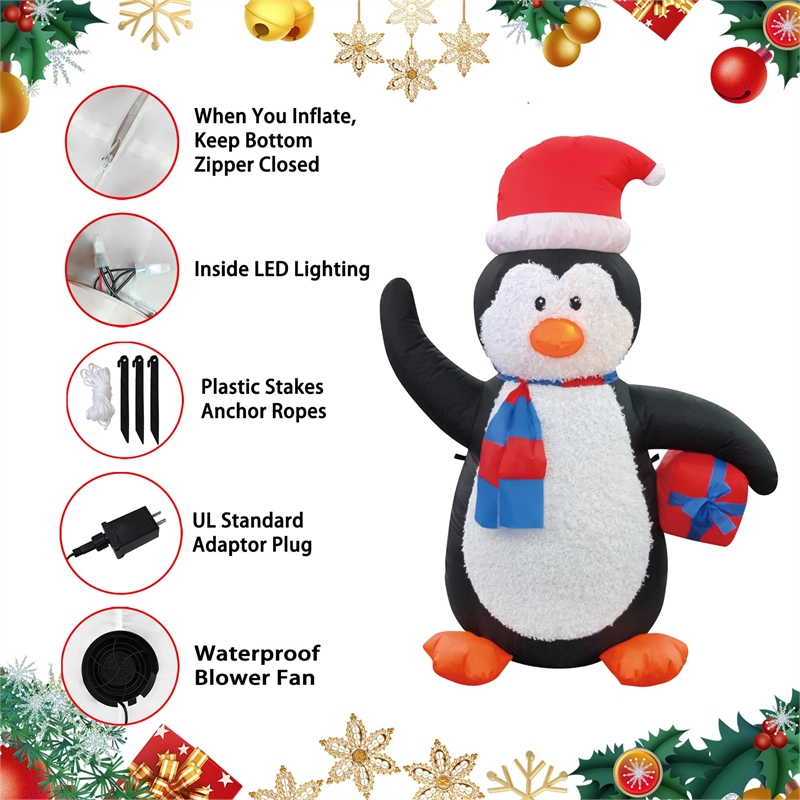Pemberly Row Modern Inflatable Penguin Decor in White and Black