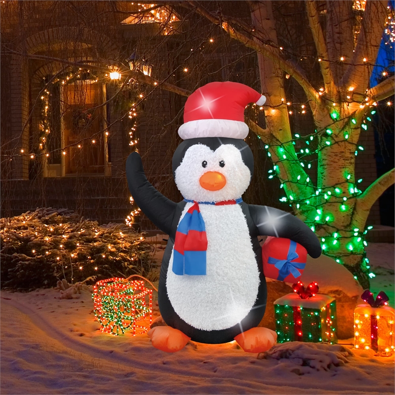 Pemberly Row Modern Inflatable Penguin Decor in White and Black