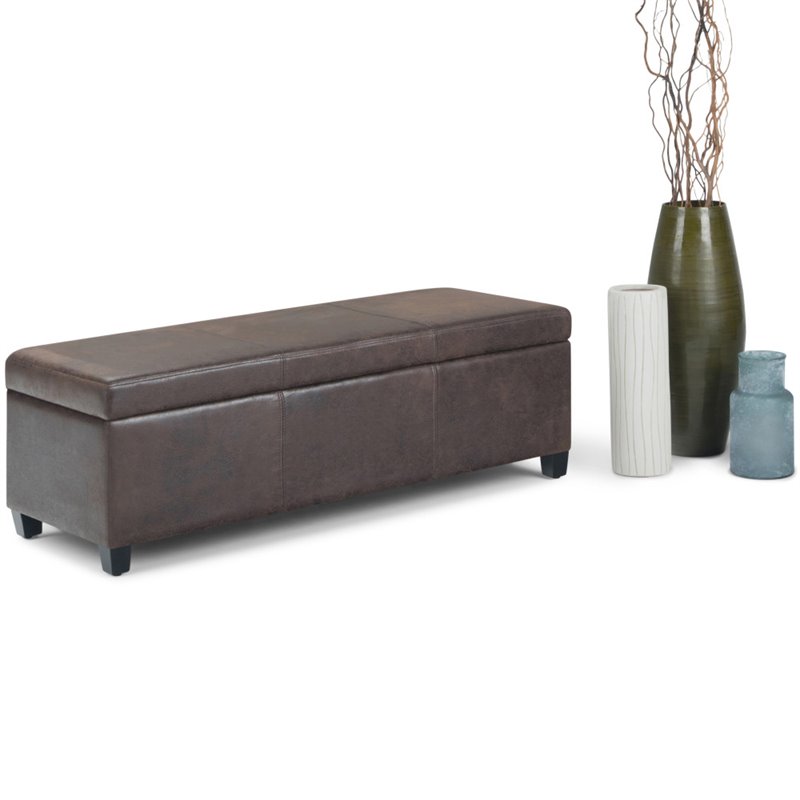 Pemberly Row Modern Faux Leather Storage Ottoman Bench in Brown