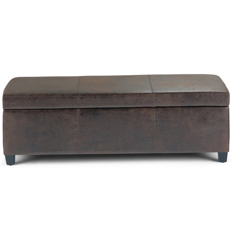 Pemberly Row Modern Faux Leather Storage Ottoman Bench in Brown