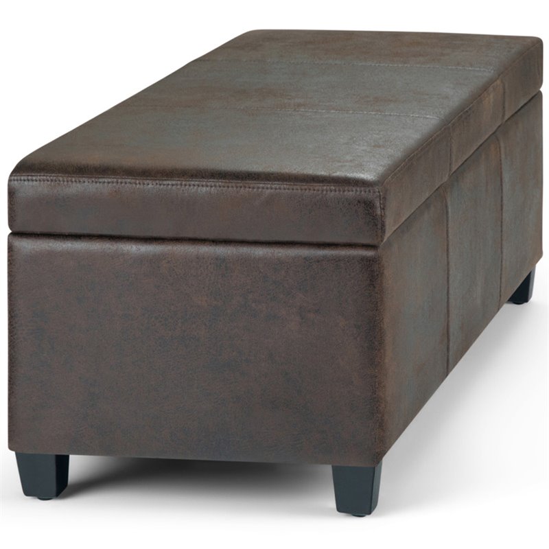 Pemberly Row Modern Faux Leather Storage Ottoman Bench in Brown