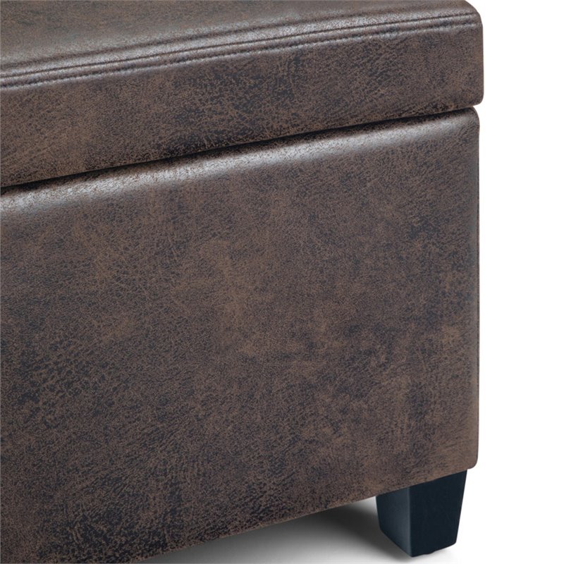 Pemberly Row Modern Faux Leather Storage Ottoman Bench in Brown