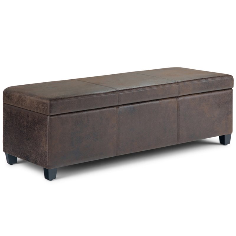 Pemberly Row Modern Faux Leather Storage Ottoman Bench in Brown