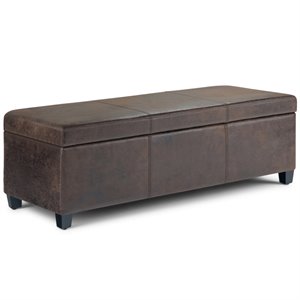 Pemberly Row Modern Faux Leather Storage Ottoman Bench in Brown