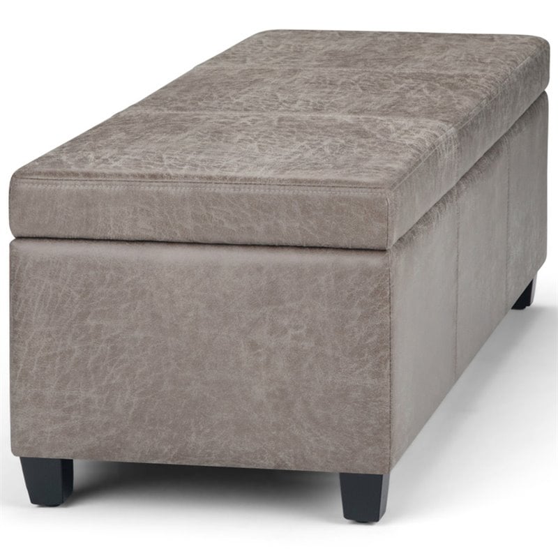 Pemberly Row Faux Leather Storage Ottoman Bench in Distressed Gray Taupe