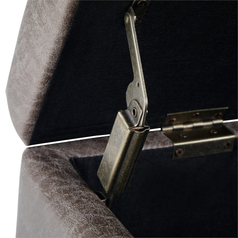 Pemberly Row Faux Leather Storage Ottoman Bench in Gray Taupe