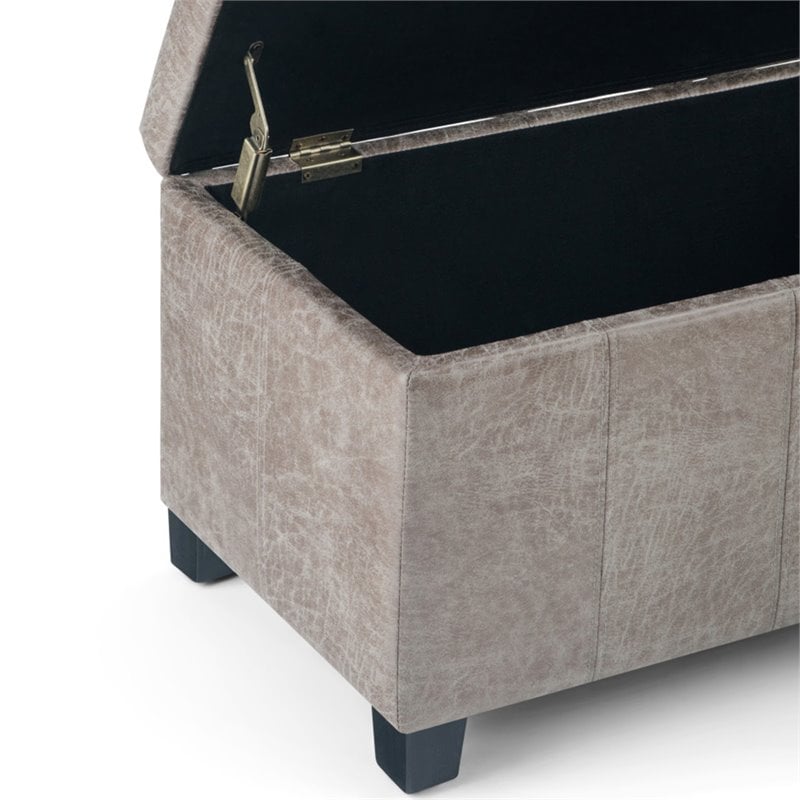 Pemberly Row Faux Leather Storage Ottoman Bench in Gray Taupe