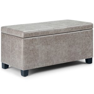 Pemberly Row Faux Leather Storage Ottoman Bench in Gray Taupe