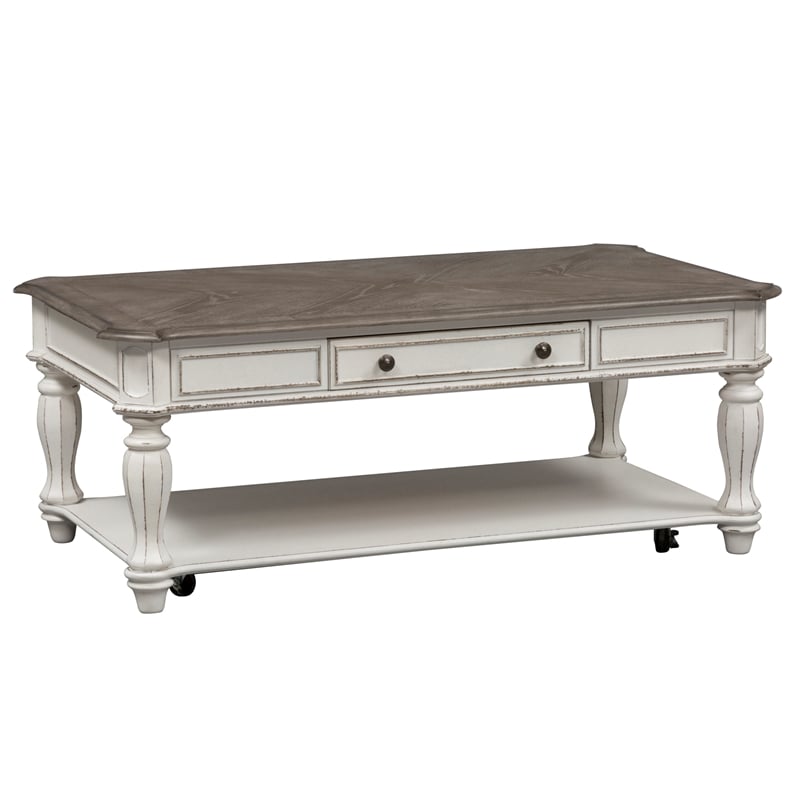 Pemberly Row Magnolia Manor White 3 Piece Set (1-Cocktail 2-End Tables)