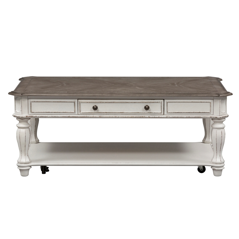 Pemberly Row Magnolia Manor White 3 Piece Set (1-Cocktail 2-End Tables)