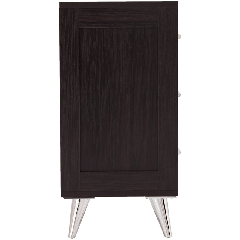 Pemberly Row Contemporary 3 Drawer Nightstand in Ebony and Chrome