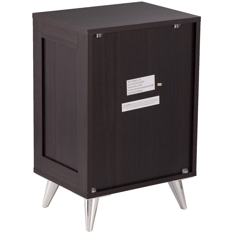 Pemberly Row Contemporary 3 Drawer Nightstand in Ebony and Chrome