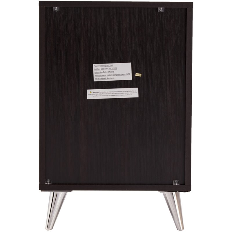 Pemberly Row Contemporary 3 Drawer Nightstand in Ebony and Chrome