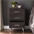 Pemberly Row Contemporary 3 Drawer Nightstand in Ebony and Chrome