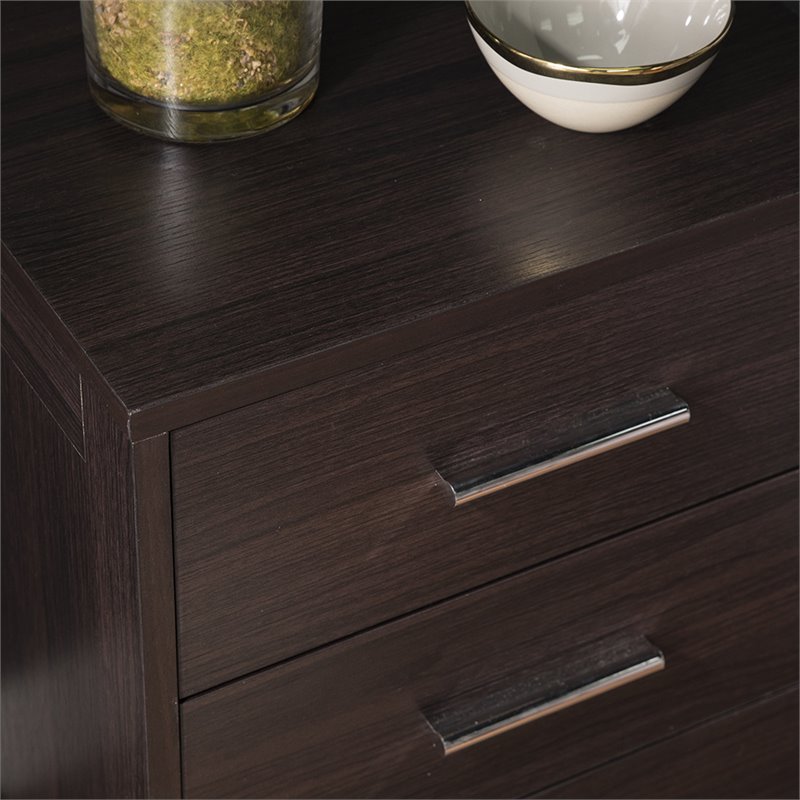 Pemberly Row Contemporary 3 Drawer Nightstand in Ebony and Chrome