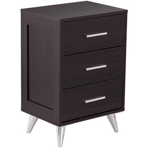 Pemberly Row Contemporary 3 Drawer Nightstand in Ebony and Chrome