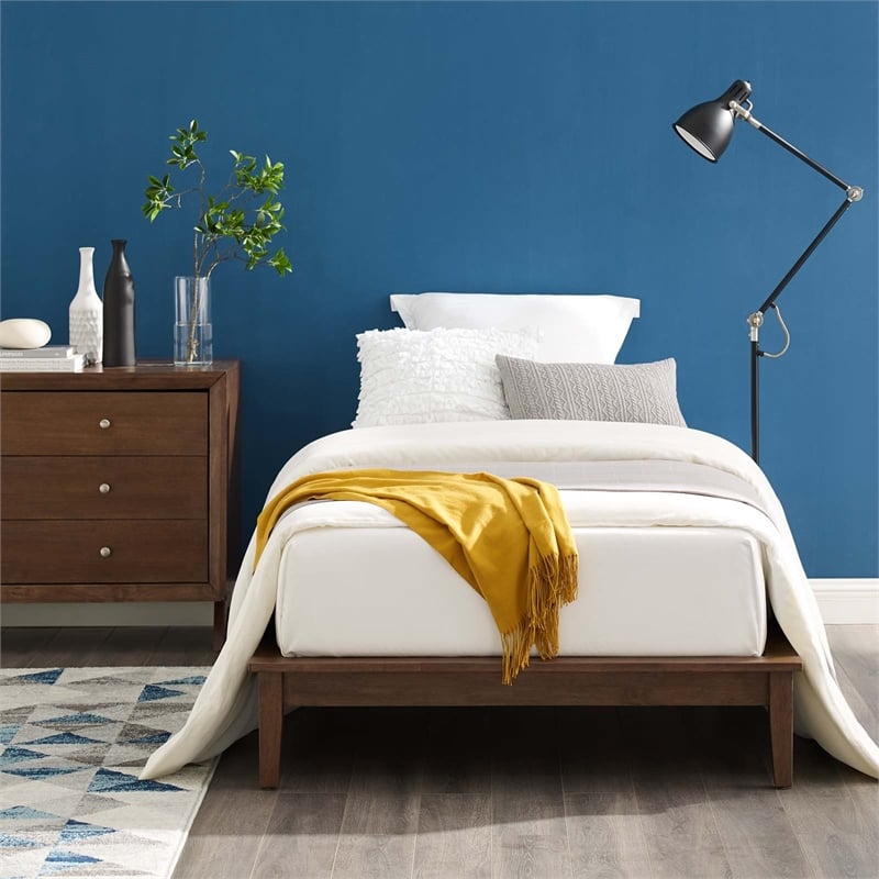 Pemberly Row Modern / Contemporary Twin Platform Bed in Walnut