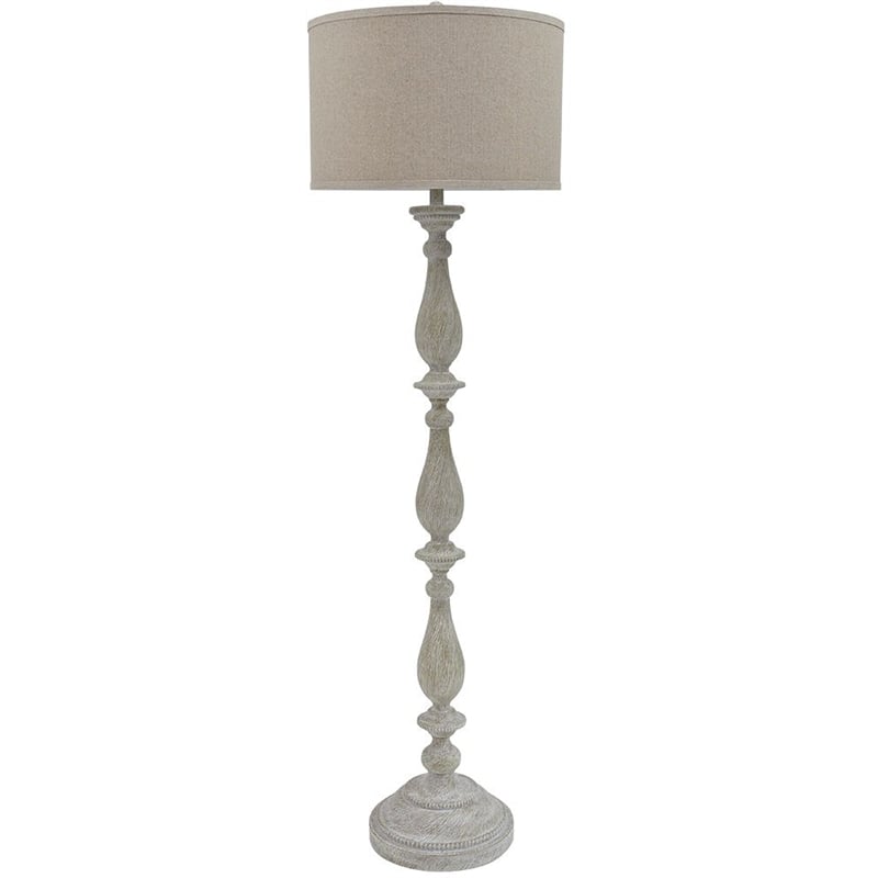 Pemberly Row Modern Resin Floor Lamp w/Fabric Shade in White Wash