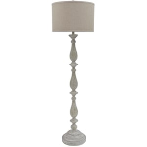 Pemberly Row Modern Resin Floor Lamp w/Fabric Shade in White Wash