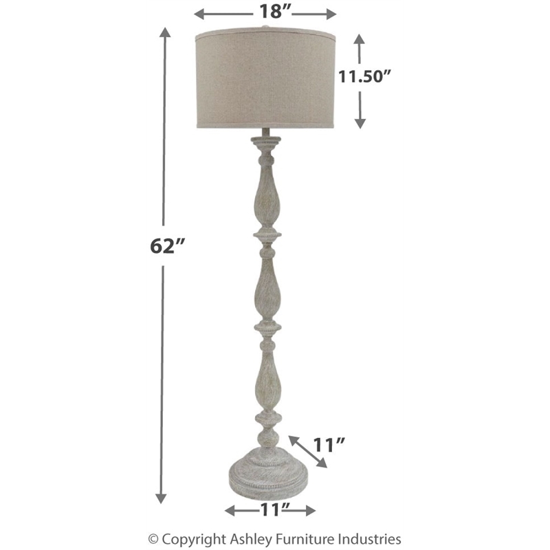 Pemberly Row Modern Resin Floor Lamp w/Fabric Shade in White Wash