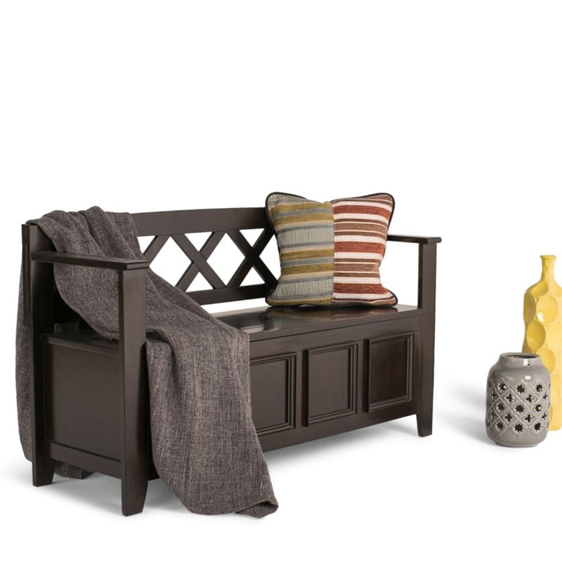 Pemberly Row Solid Wood Entryway Lift-Top Storage Bench in Hickory Brown