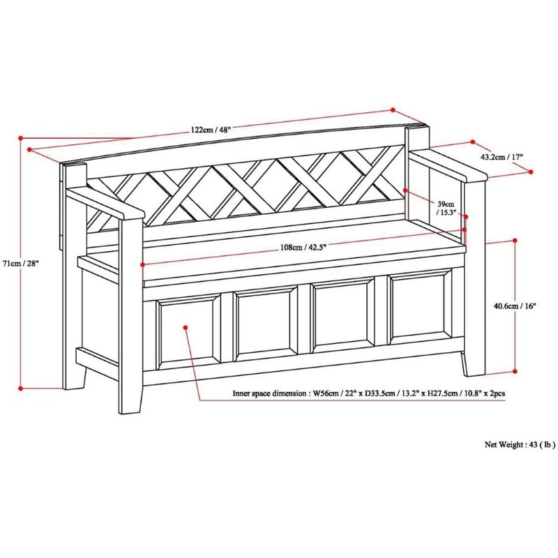 Pemberly Row Solid Wood Entryway Lift-Top Storage Bench in Hickory Brown