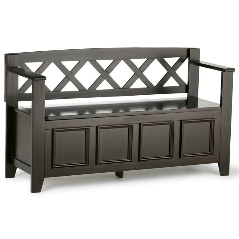 Pemberly Row Solid Wood Entryway Lift-Top Storage Bench in Hickory Brown
