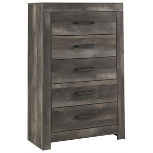 Pemberly Row Contemporary Transitional 5 Drawer Chest in Gray
