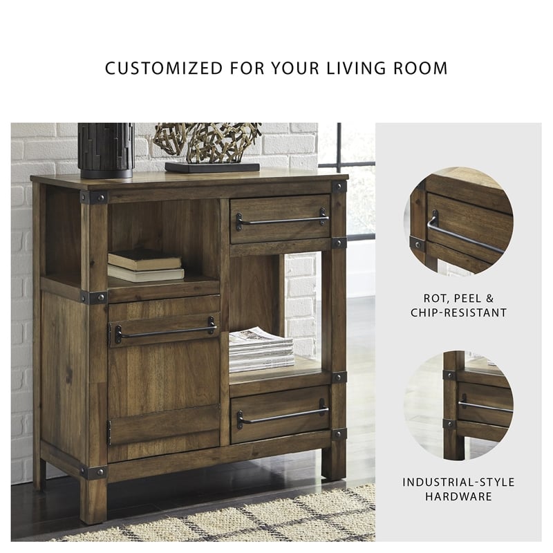 Pemberly Row Modern Accent Cabinet in Light Brown and Bronze