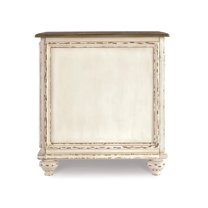 Pemberly Row Mirrored Storage End Table in Chipped White/Brown