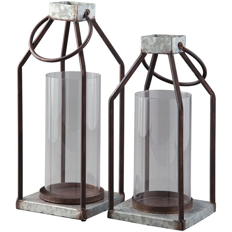 Pemberly Row 2 Piece Metal and Glass Lantern Candle Holder Set
