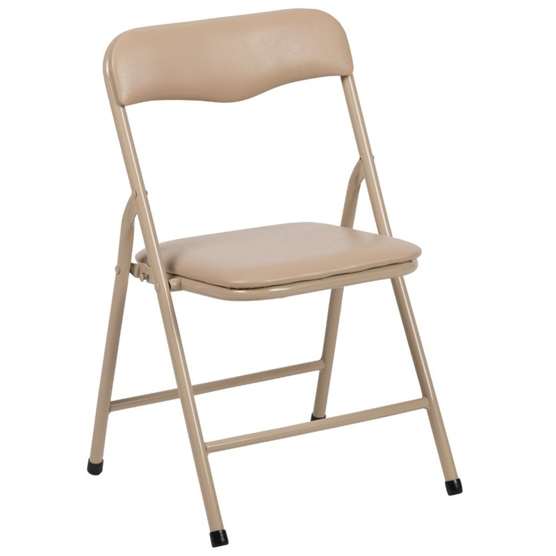 Pemberly Row 3 Piece Square Faux Leather Top Kids Folding Table Set in Tan