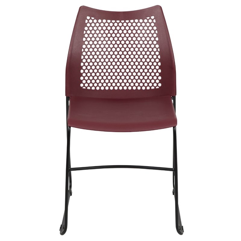 Pemberly Row Perforated Plastic Sled Base Stacking Chair in Burgundy