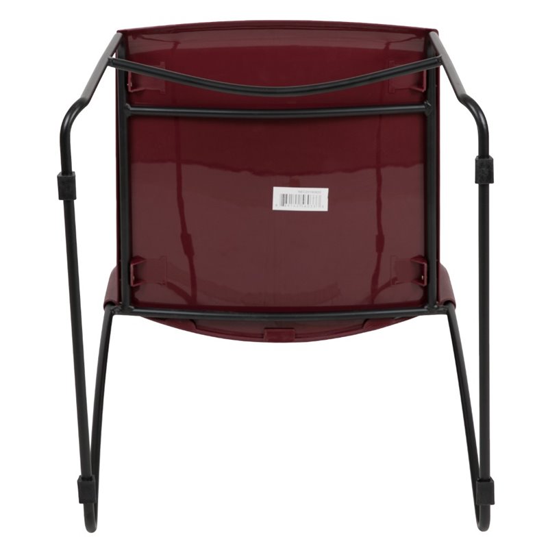 Pemberly Row Perforated Plastic Sled Base Stacking Chair in Burgundy