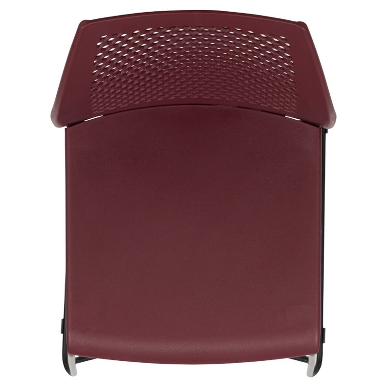 Pemberly Row Perforated Plastic Sled Base Stacking Chair in Burgundy