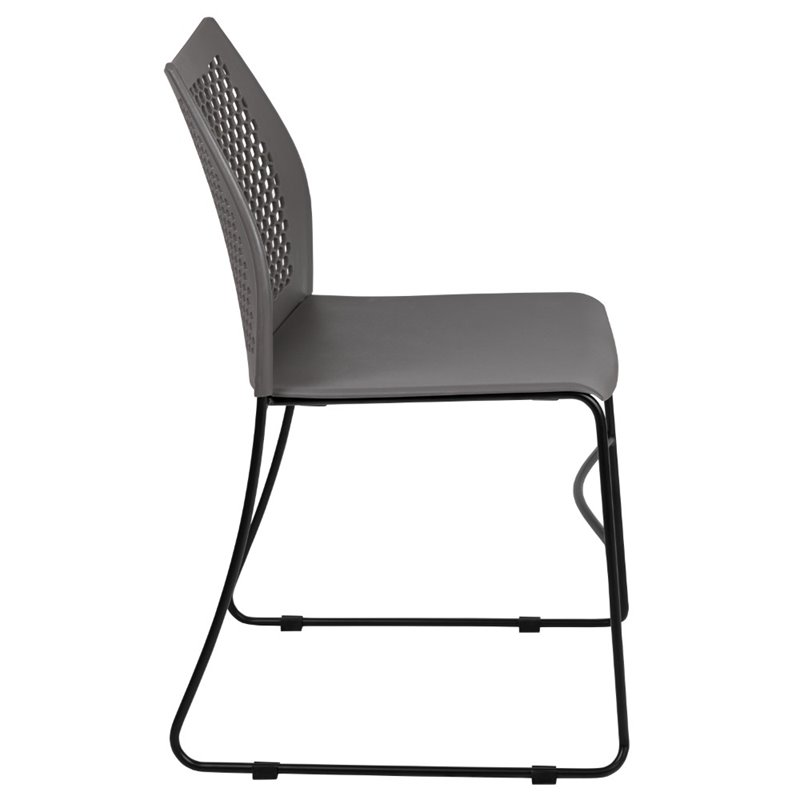 Pemberly Row Perforated Plastic Sled Base Stacking Chair in Gray
