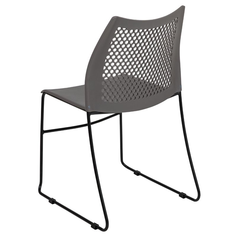 Pemberly Row Perforated Plastic Sled Base Stacking Chair in Gray