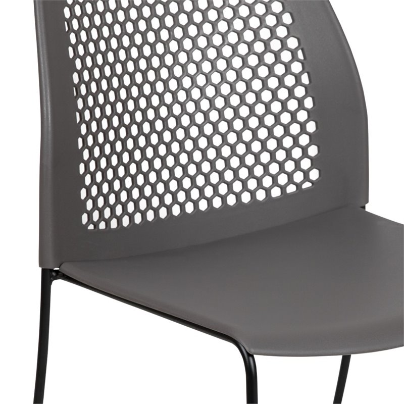 Pemberly Row Perforated Plastic Sled Base Stacking Chair in Gray