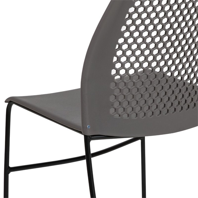 Pemberly Row Perforated Plastic Sled Base Stacking Chair in Gray