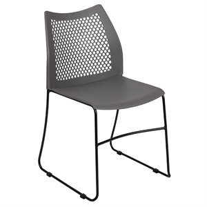 Pemberly Row Perforated Plastic Sled Base Stacking Chair in Gray