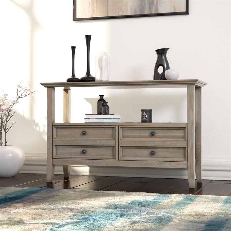 Pemberly Row Transitional Solid Wood Console Sofa Table - Distressed Gray