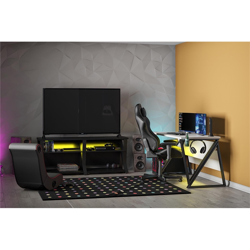 Pemberly Row Modern / Contemporary Adjustable Gaming Desk in White