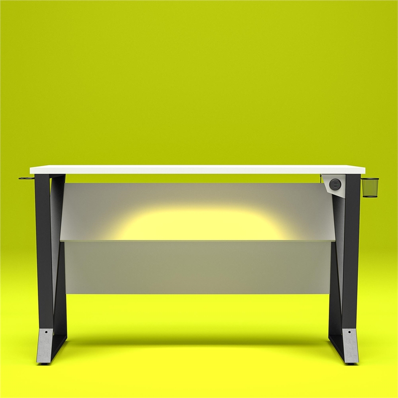 Pemberly Row Modern / Contemporary Adjustable Gaming Desk in White