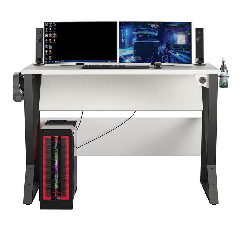Pemberly Row Modern / Contemporary Adjustable Gaming Desk in White