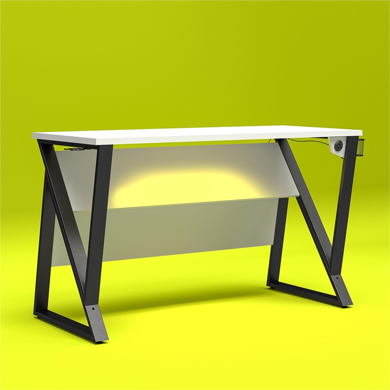 Pemberly Row Modern / Contemporary Adjustable Gaming Desk in White